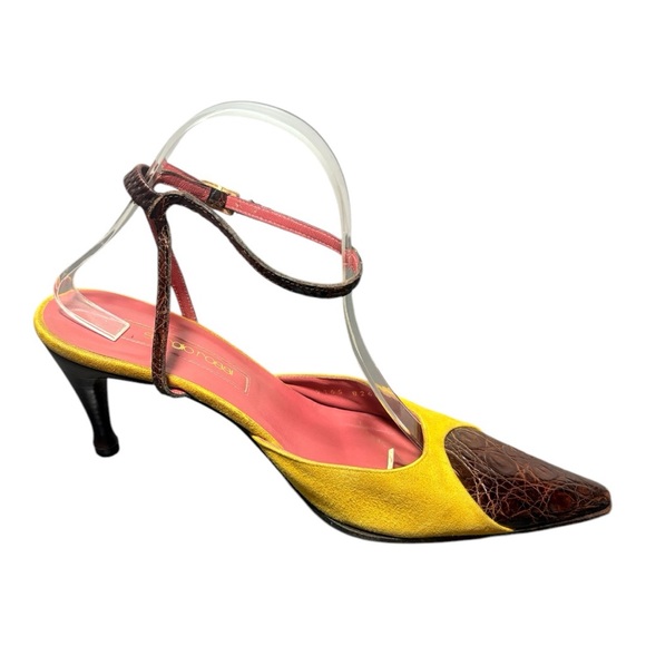 SERGIO ROSSI Vintage Suede and Leather Ankle Strap Heels - Picture 2 of 13